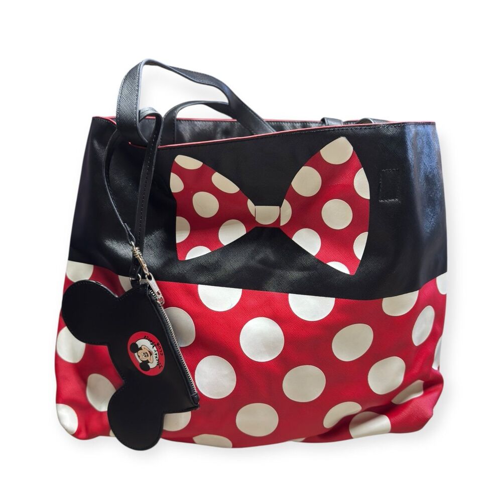 Disney‎ Parks Mickey Minnie Mouse Reversible Tote Bag w/ Coin Pouch Rare